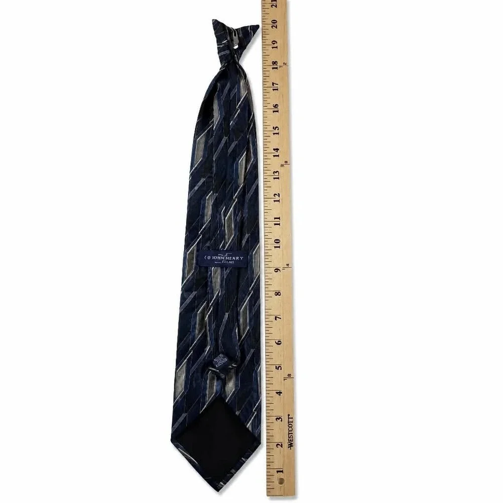 Vintage Towncraft Clip On Tie Mens Blue Gray Gold Geometric Abstract Polyester